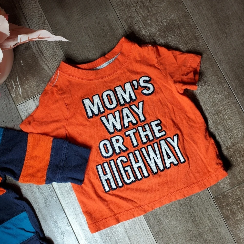 Orange and Blue Baby Boy 100% Cotton Top Shirt Bundle Size 6-12m 2pc NWOT